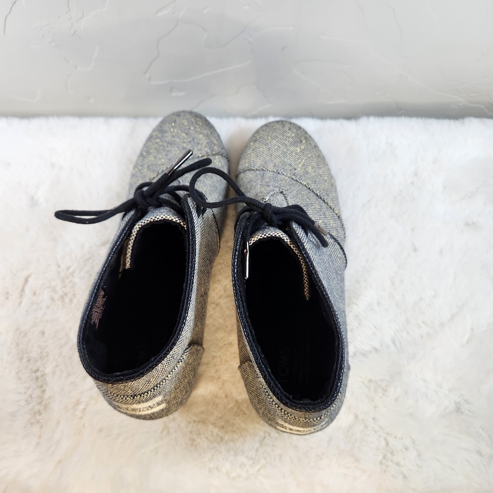 TOMS Desert Wedge | Size 9.5 | Linen Metallic Accents 3" Cork Heel - Picture 10 of 16